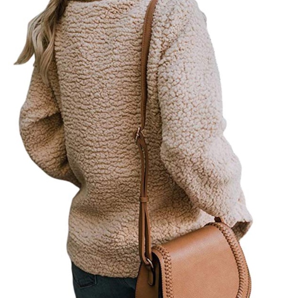 Fleece Open Front Coat Pockets Outerwear - Picture 3 of 3